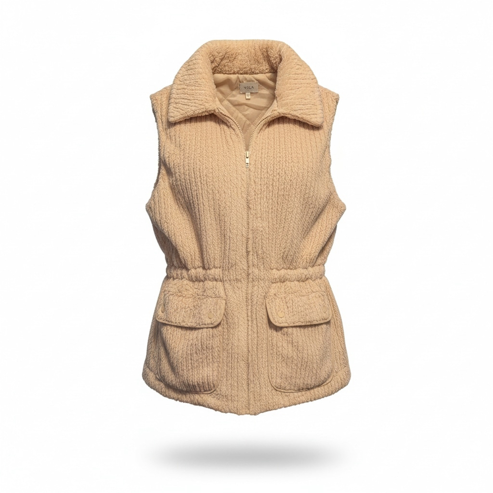 VILA brand corduroy-textured sherpa or faux-fur vest size small